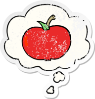 cartoon apple with thought bubble as a distressed worn sticker png