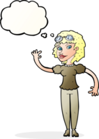 cartone animato pilota donna agitando con pensato bolla png