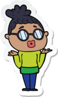 sticker of a cartoon confused woman wearing spectacles png