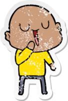 distressed sticker of a happy cartoon bald man png