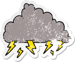 autocollant en détresse d'un nuage d'orage de dessin animé png