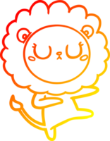 warm gradient line drawing of a cartoon lion dancing png