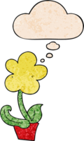 cute cartoon flower with thought bubble in grunge texture style png