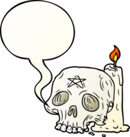 cartoon spooky skull and candle with speech bubble in smooth gradient style png