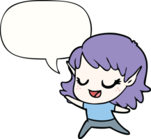 carton happy elf girl dancing with speech bubble png