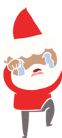 hand drawn flat color illustration of a bearded man crying and stamping foot wearing santa hat png