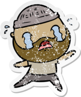 distressed sticker of a cartoon bearded man crying png