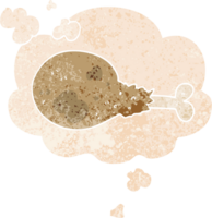 dessin animé cuit poulet jambe avec pensée bulle dans grunge affligé rétro texturé style png