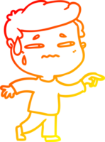 warm gradient line drawing of a cartoon anxious man pointing png