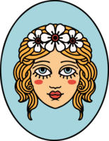 tattoo in traditional style of a maiden with flowers in her hair png