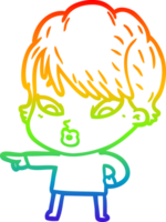 rainbow gradient line drawing of a cartoon woman png