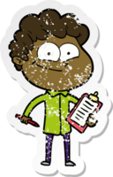 distressed sticker of a cartoon happy man png