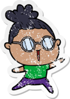 distressed sticker of a cartoon woman wearing spectacles png