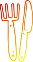 warm gradient line drawing of a cartoon plastic knife and fork png