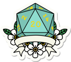 sticker of a natural 20 critical hit D20 dice roll png