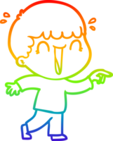 rainbow gradient line drawing of a laughing cartoon man pointing png