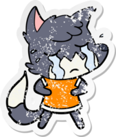 distressed sticker of a crying fox cartoon png