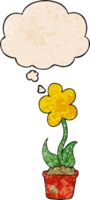 cute cartoon flower with thought bubble in grunge texture style png