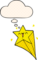 cartoon shooting star with thought bubble in comic book style png