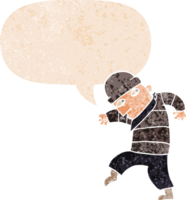 desenho animado esgueirar-se ladrao com discurso bolha dentro grunge angustiado retro texturizado estilo png