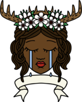 Retro Tattoo Style crying human druid with banner png