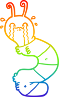 rainbow gradient line drawing of a cartoon crying caterpillar png