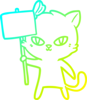 cold gradient line drawing of a cute cartoon cat with protest sign png