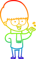 rainbow gradient line drawing of a happy cartoon boy waving png