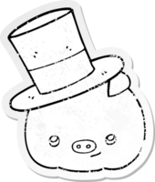 distressed sticker of a cartoon pig wearing top hat png