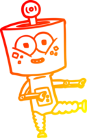 warm gradient line drawing of a happy cartoon robot dancing png