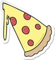 sticker of a quirky hand drawn cartoon slice of pizza png