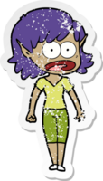 distressed sticker of a cartoon shocked elf girl png