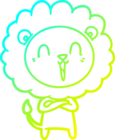 cold gradient line drawing of a laughing lion cartoon png