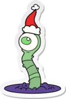 hand drawn sticker cartoon of a alien swamp monster wearing santa hat png