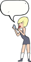 cartoon woman applying lipstick with speech bubble png