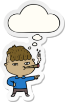 cartoon man smoking with thought bubble as a printed sticker png