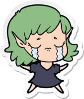 sticker of a cartoon crying elf girl png