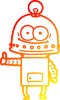 warm gradient line drawing of a happy carton robot with light bulb png