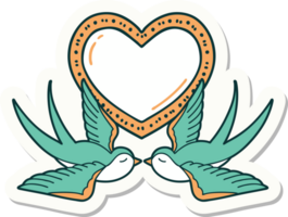 sticker of tattoo in traditional style of swallows and a heart png