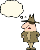 cartoon man in coat and hat with thought bubble png