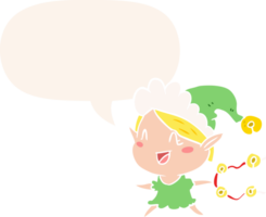 cartoon happy christmas elf with speech bubble in retro style png