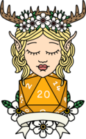 Retro Tattoo Style elf druid character with natural 20 dice roll png