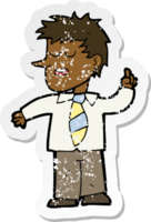 retro distressed sticker of a cartoon man with good idea png