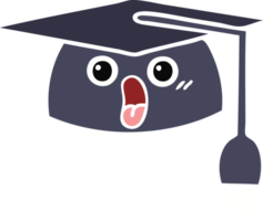 vlak kleur retro tekenfilm van een diploma uitreiking hoed png