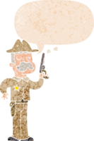 tekenfilm sheriff met toespraak bubbel in grunge verontrust retro getextureerde stijl png