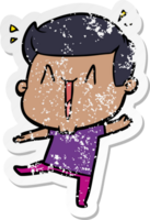 distressed sticker of a cartoon excited man png