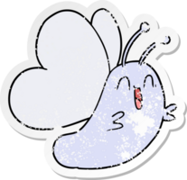 distressed sticker of a funny cartoon butterfly png