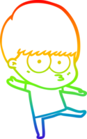 rainbow gradient line drawing of a nervous cartoon boy dancing png