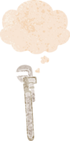cartoon adjustable wrench with thought bubble in grunge distressed retro textured style png