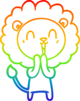 rainbow gradient line drawing of a laughing lion cartoon png